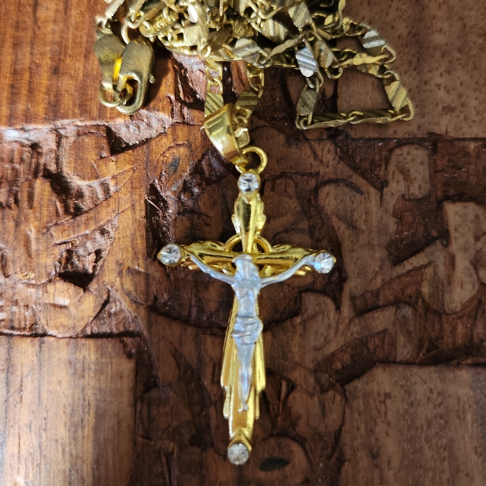 18kt gold plated two toned crucifix cross